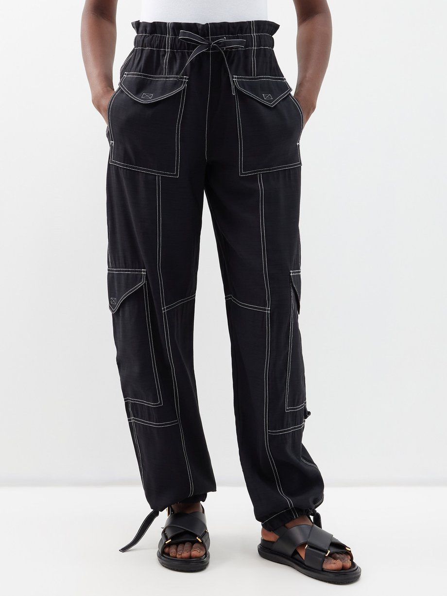 Black Twill Over Stitching Relaxed Fit Cargo TRACK PANT