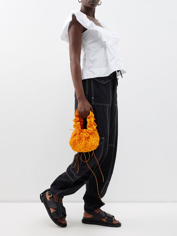 GANNI (Ganni) Paperbag-waist contrast-stitch cargo trousers