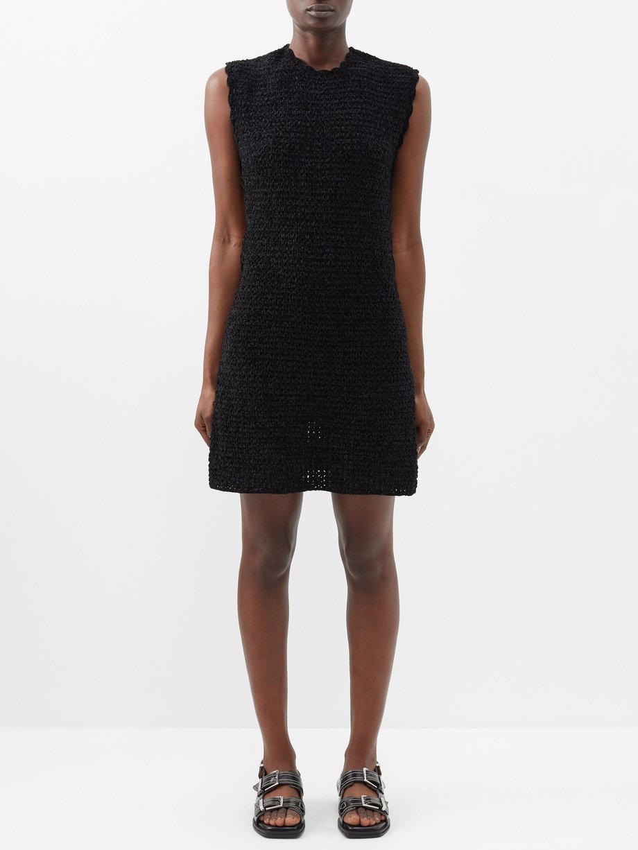 가니 원피스 GANNI Black Open-back crocheted recycled-fibre mini dress