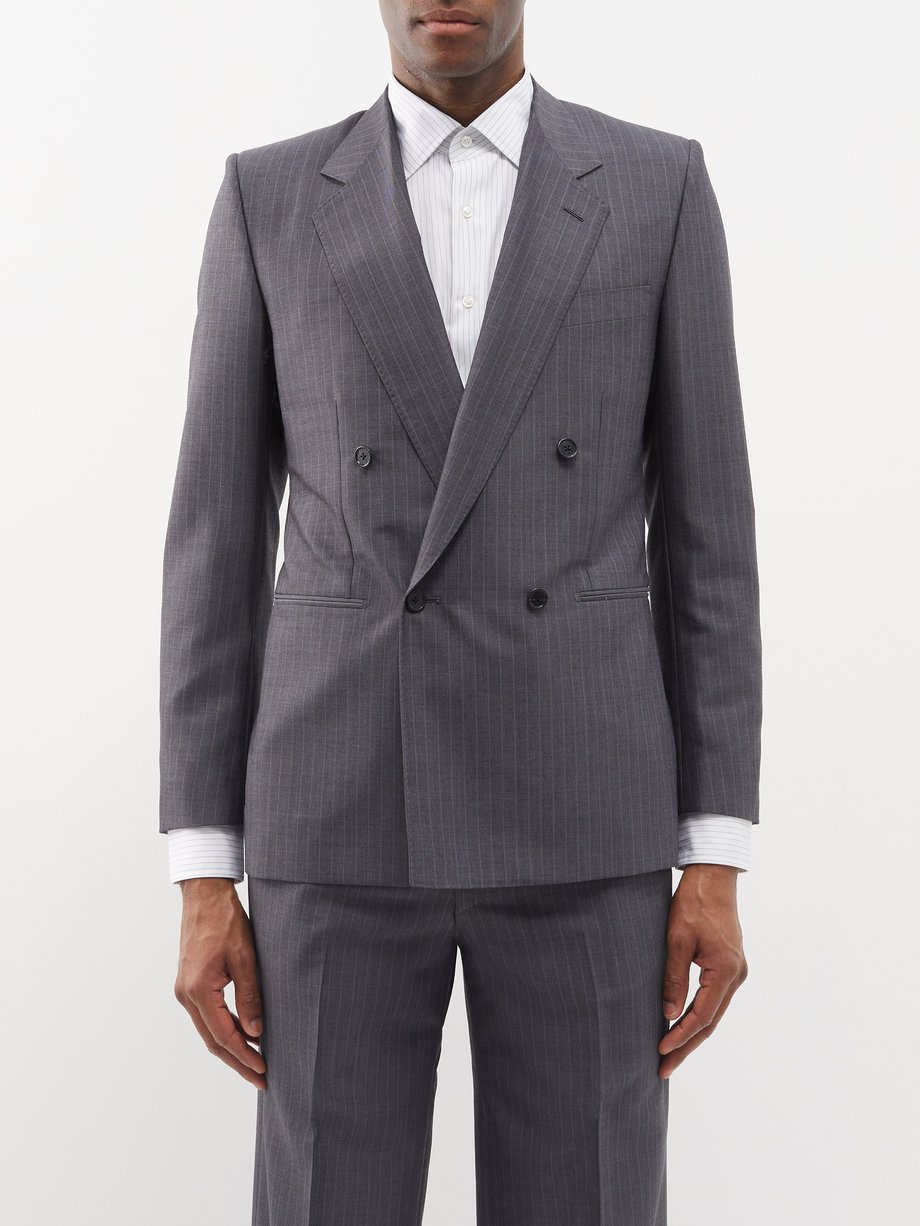 Grey Double-breasted pinstriped wool suit jacket | Husbands Paris ...