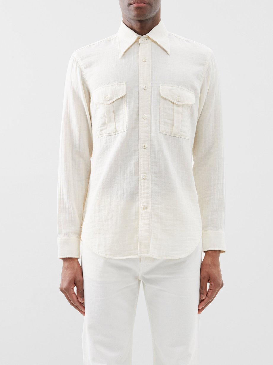 White Flap-pocket cotton shirt | Husbands Paris | MATCHESFASHION UK
