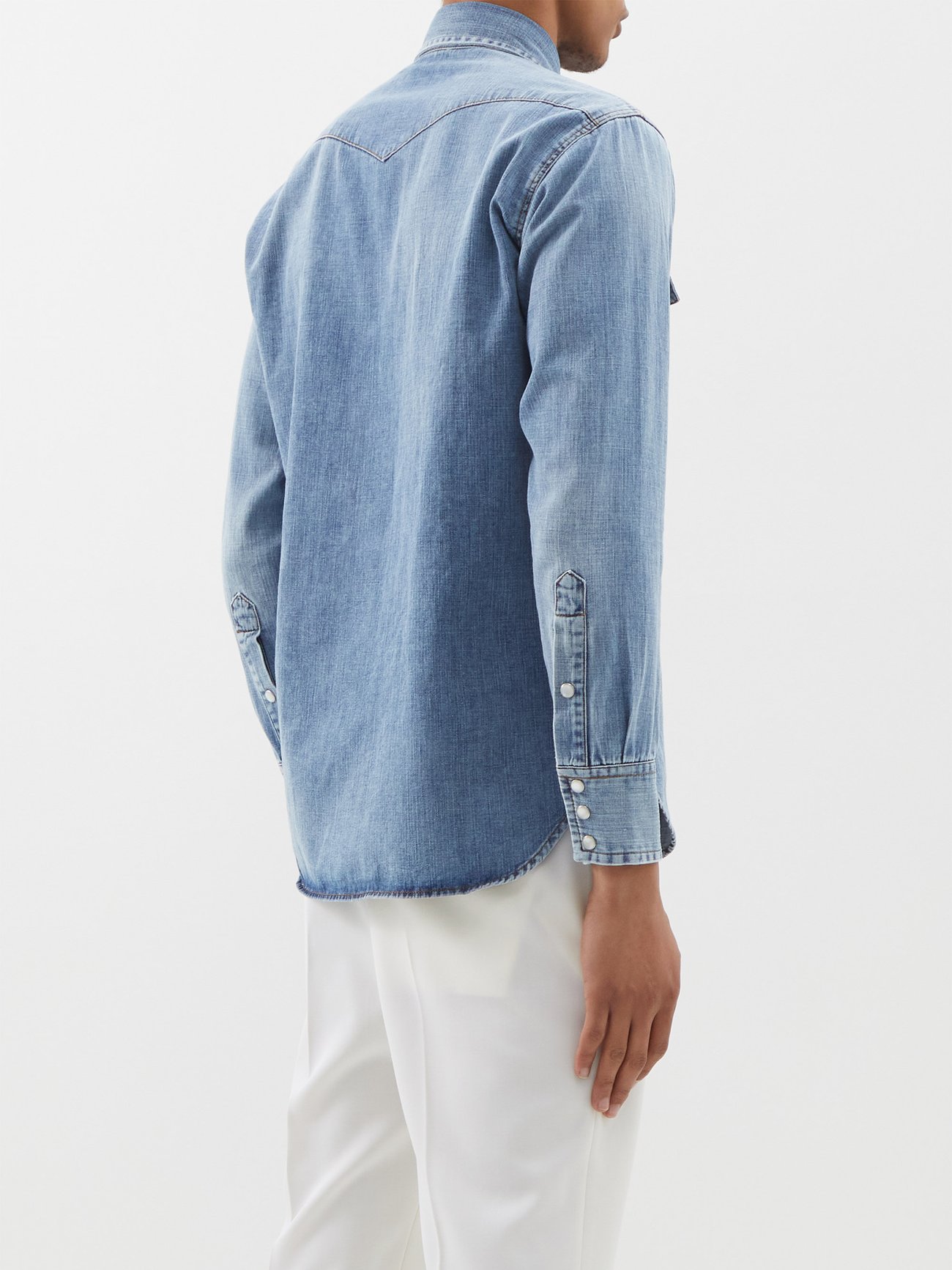 Blue Western-yoke washed-denim shirt | Husbands Paris