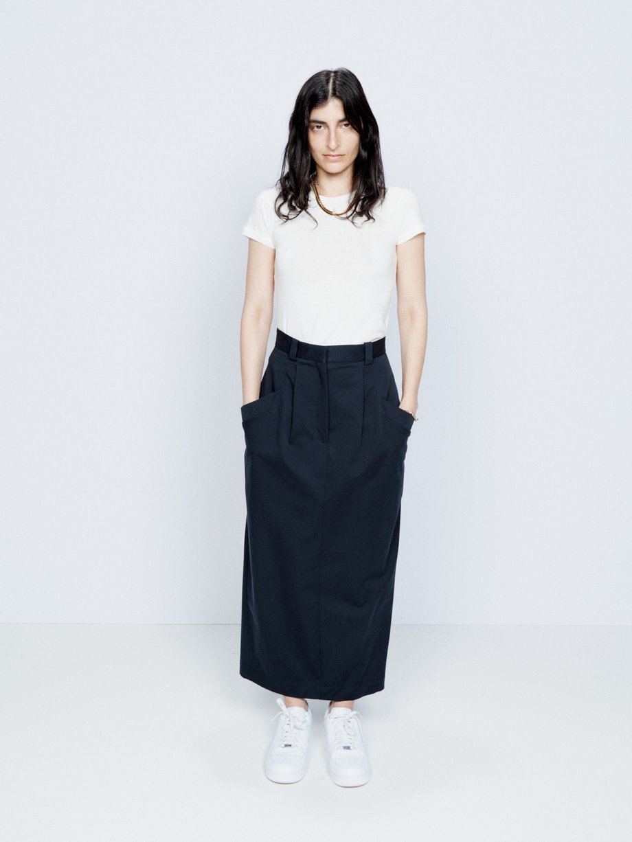 Navy Side pocket organic-cotton pencil skirt | Raey | MATCHES UK