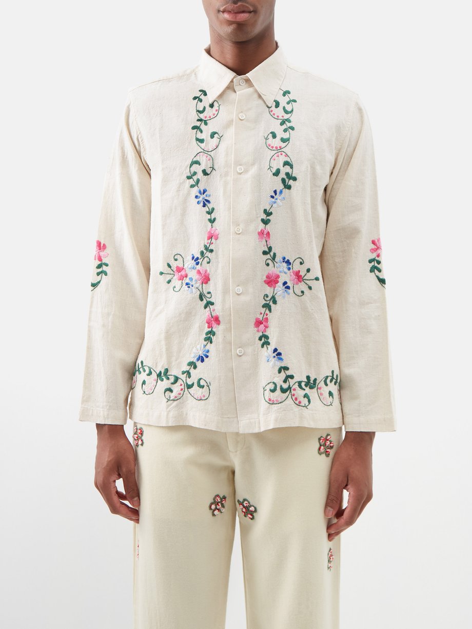 White Floral Embroidered Cotton Shirt Harago Matchesfashion Uk 3876