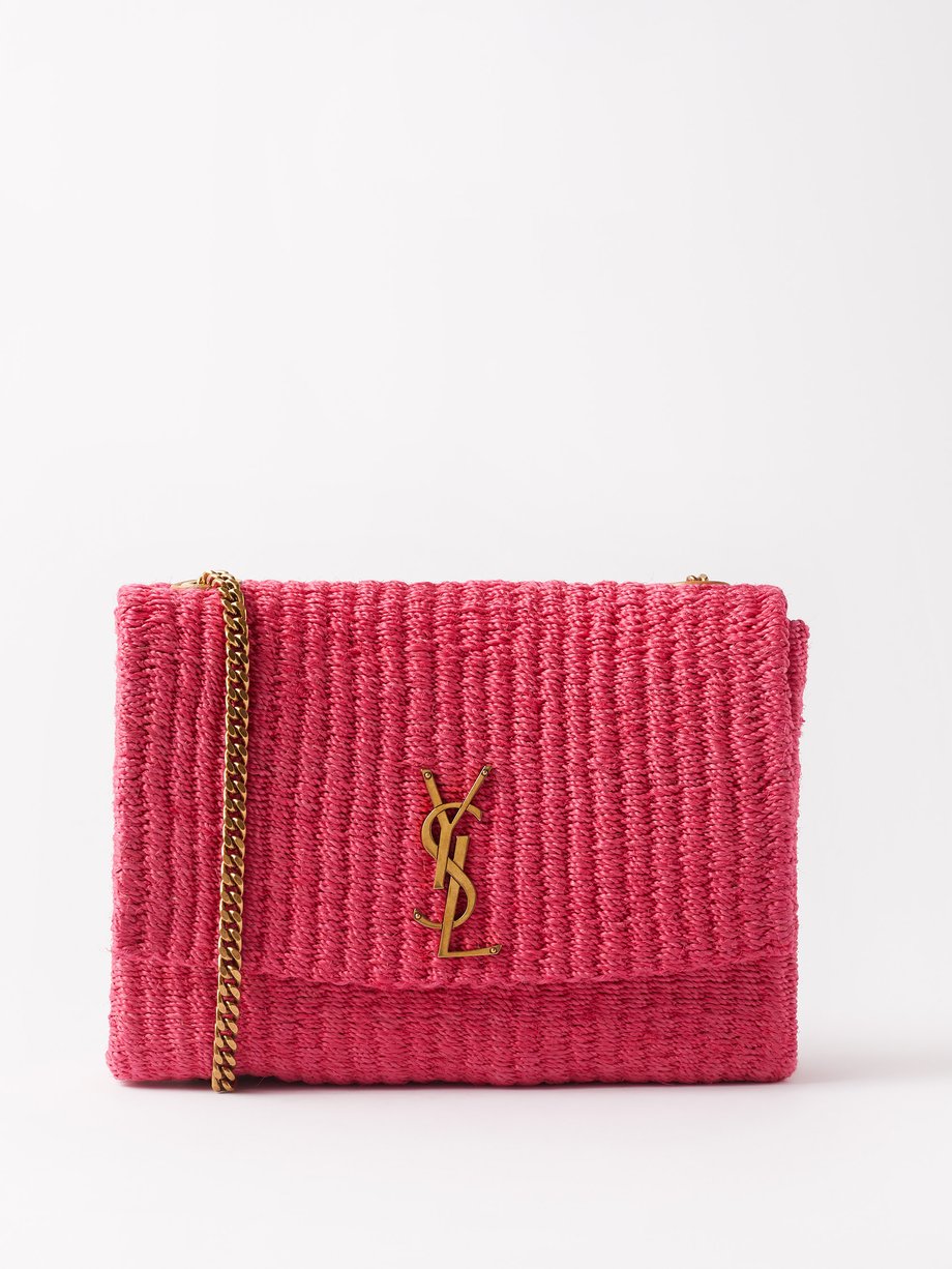 Pink Kate medium YSL-logo raffia shoulder bag | Saint Laurent ...