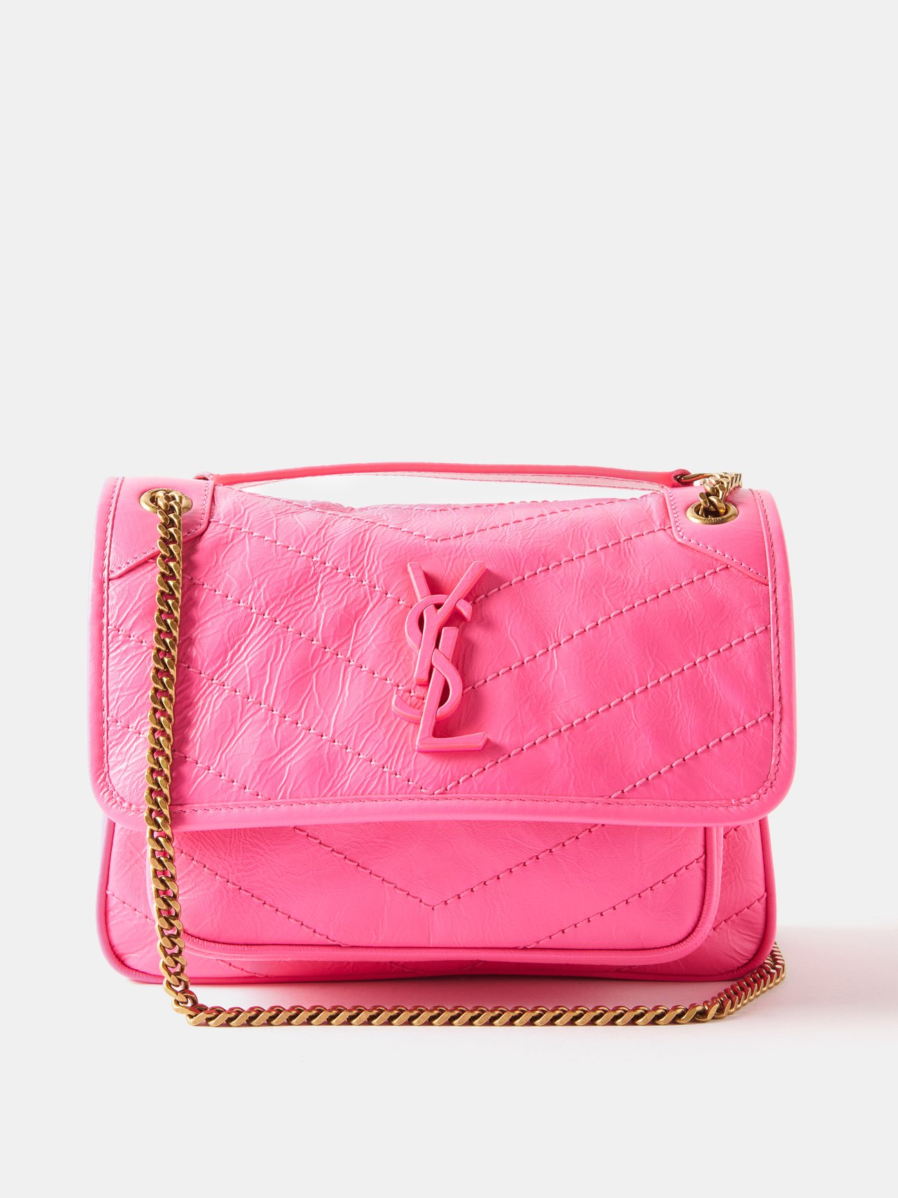 Quilted Detail Chain Shoulder Tote Bag Neon Pink pink