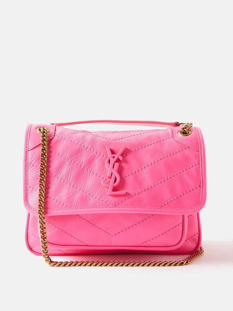 Pink Niki baby quilted crinkled-leather shoulder bag