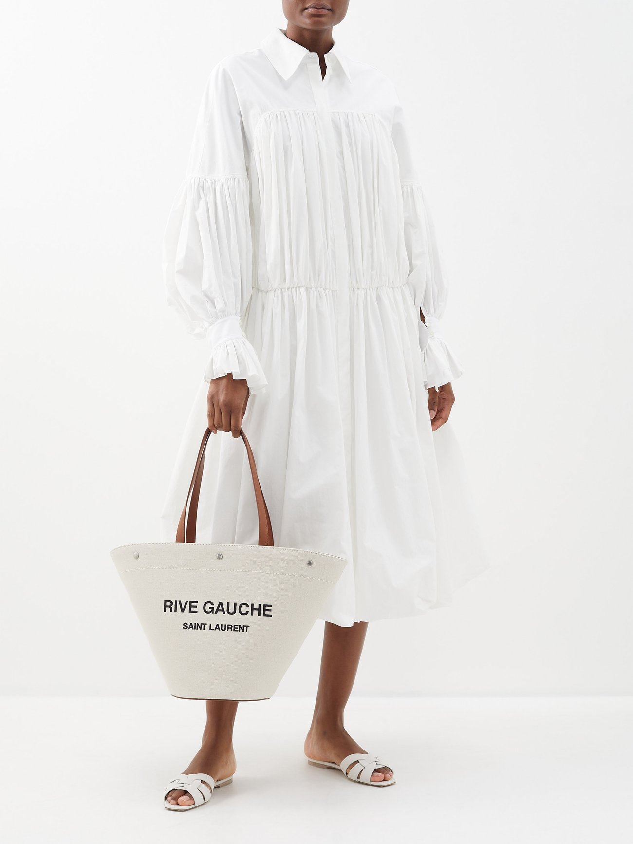 Saint Laurent Rive Gauche Leather-trim Canvas Tote Bag in White