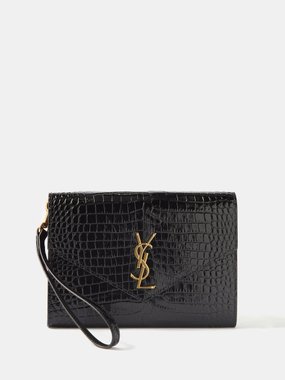 Black YSL-logo cage clutch bag, Saint Laurent