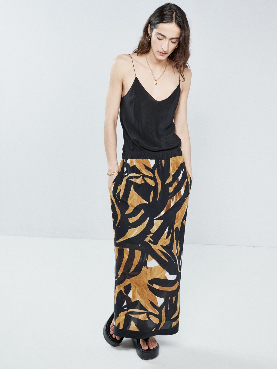 Raey Woodblock-print silk pencil skirt