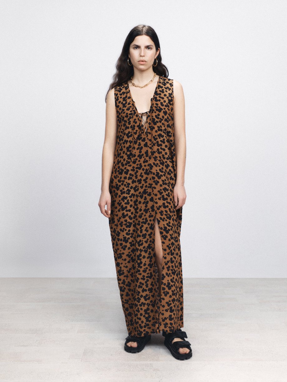 Raey Pop leopard-print tie-front silk dress