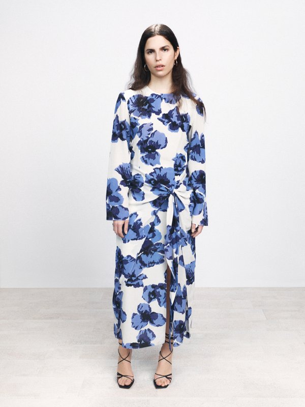 Print Iris-print crepe midi dress | Raey | MATCHES UK