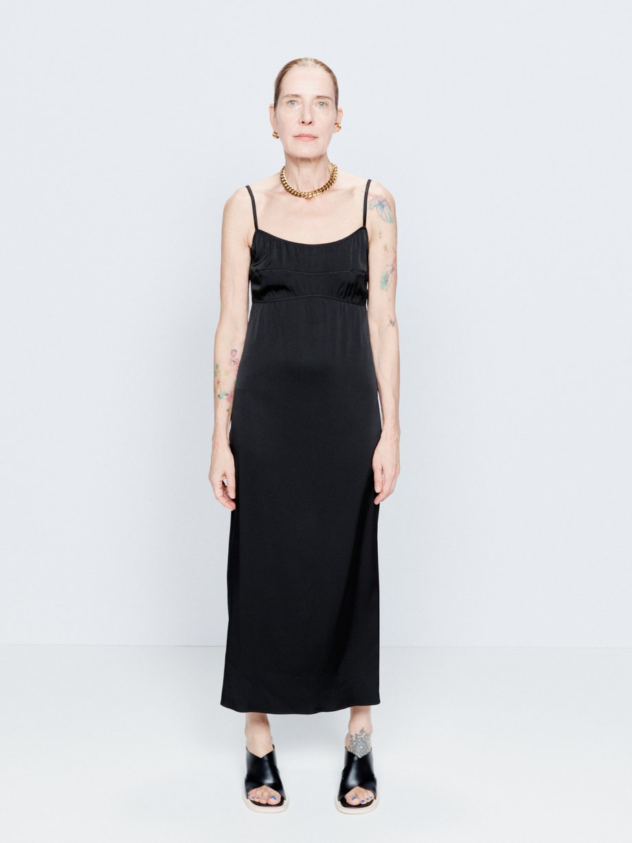 Black Empire ruched-bust silk-blend slip dress | Raey | MATCHES UK