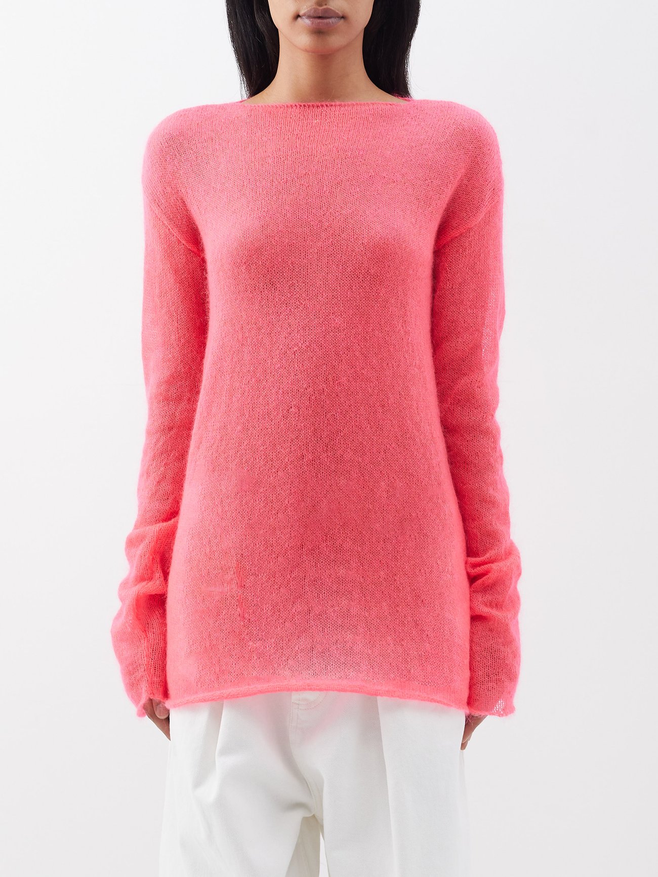Open knit mohair and wool-blend jumper