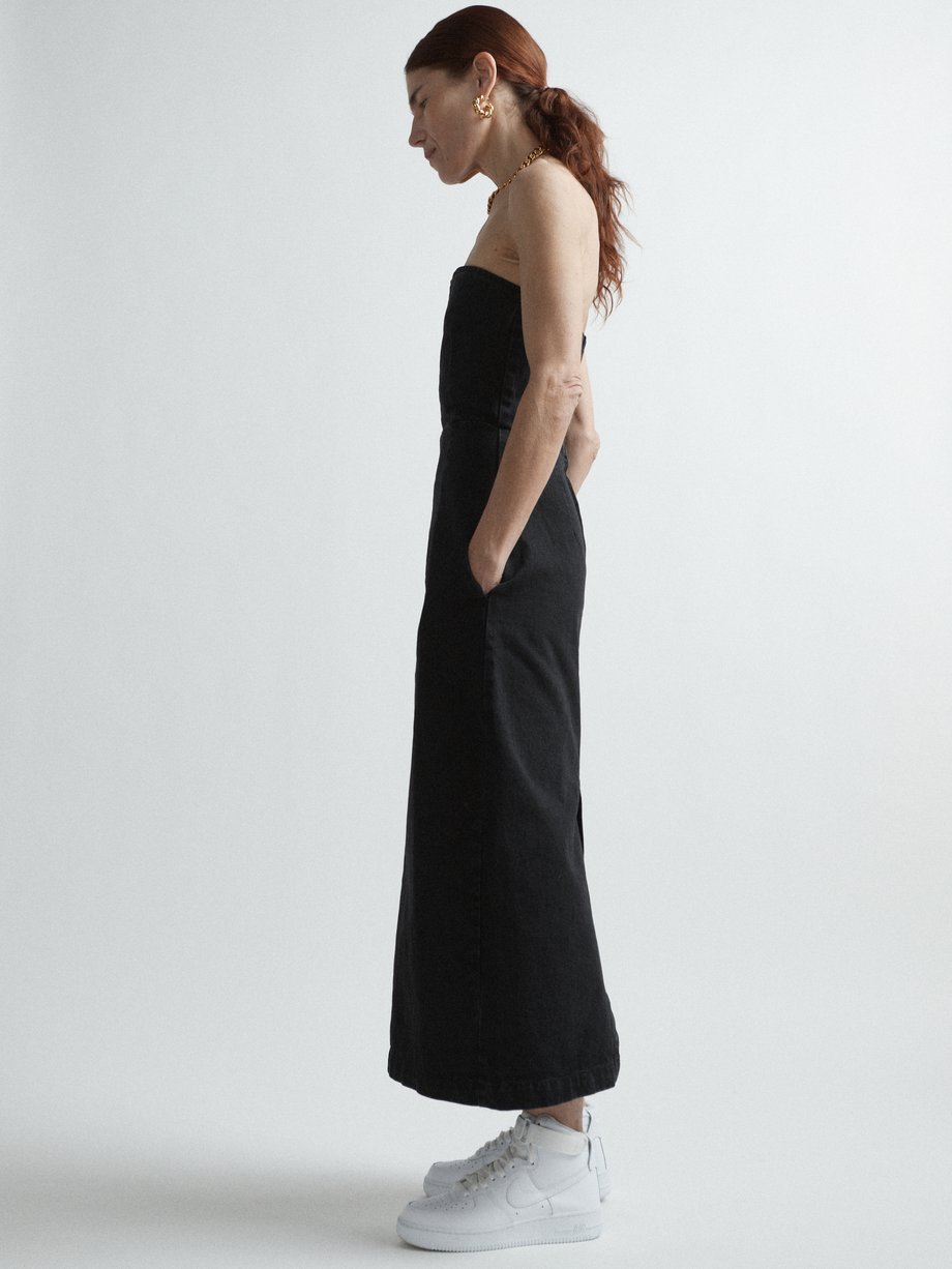 Black Organic cotton-blend denim bandeau dress, Raey