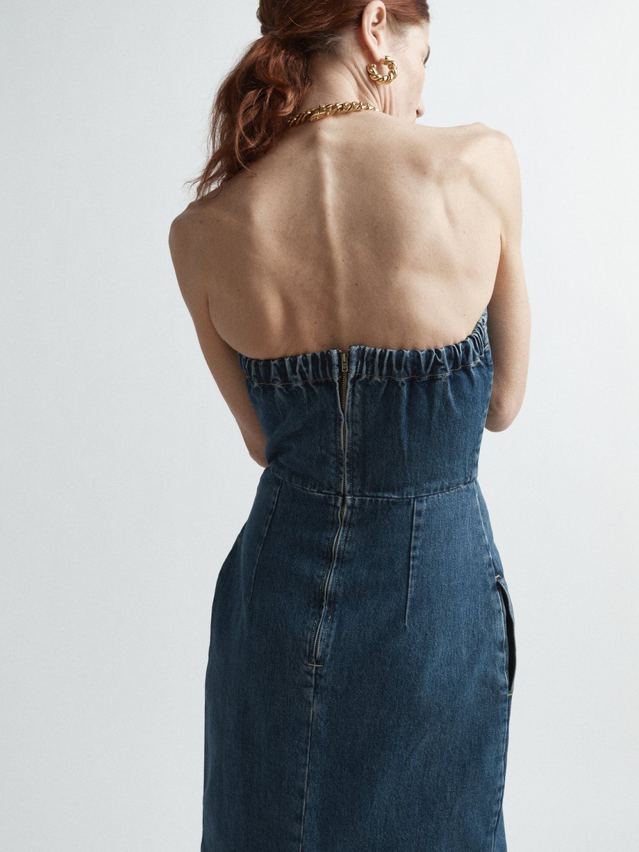 Blue Organic cotton-blend denim bandeau dress, Raey