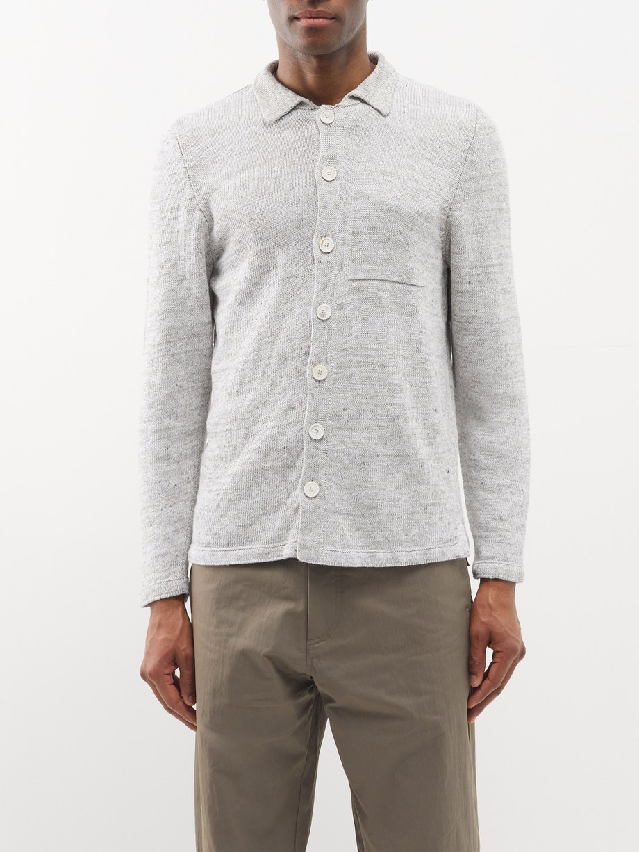 White Collared washed-linen cardigan | Inis Meáin | MATCHES UK