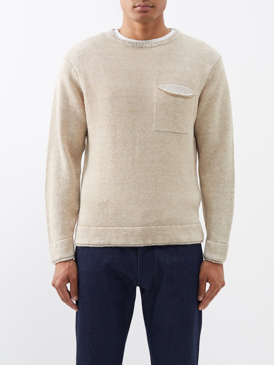Beige Patch-pocket linen sweater | Inis Meáin | MATCHES UK