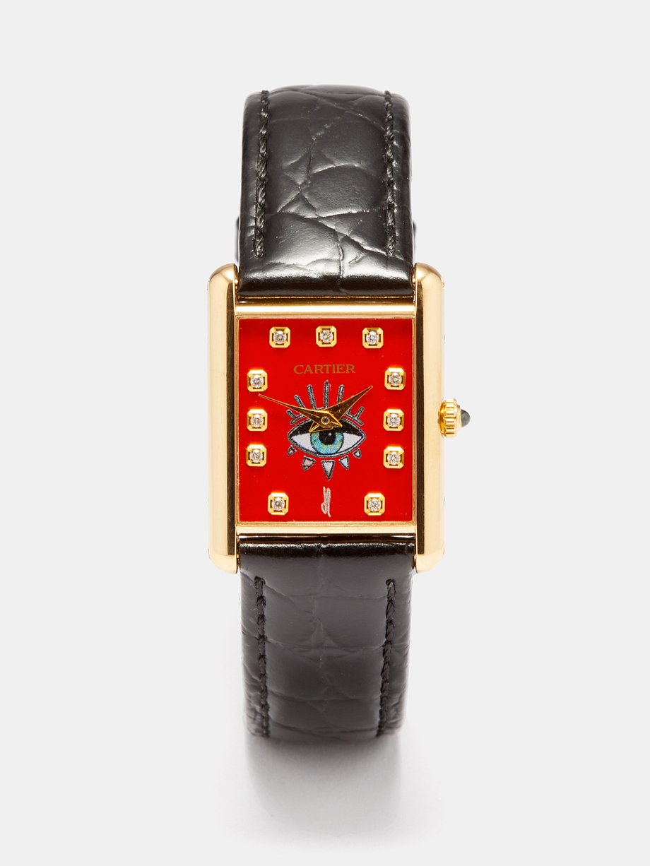 Jacquie Aiche Vintage Cartier Tank diamond & gold-vermeil watch