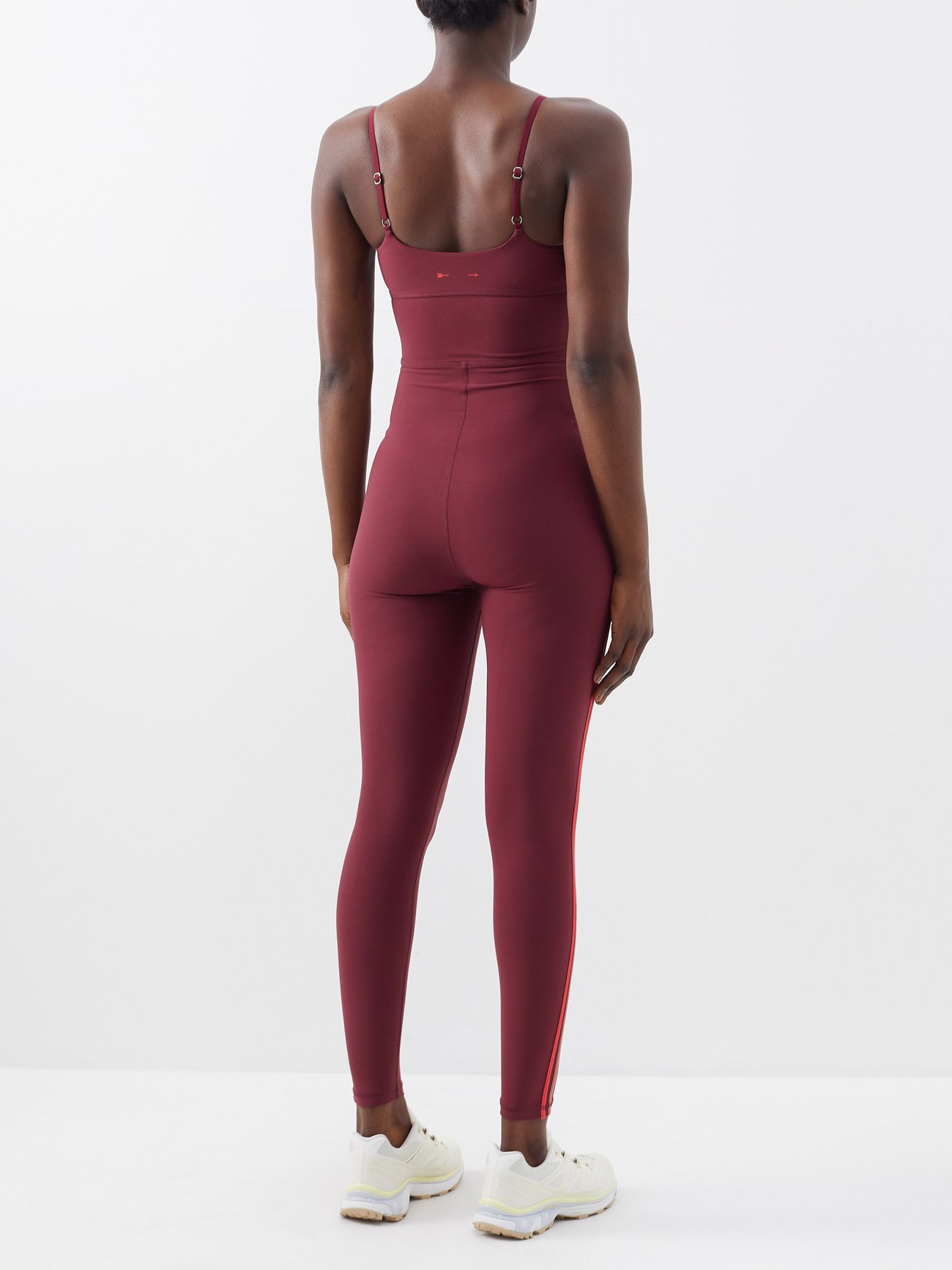 Burgundy Academy Gia striped recycled catsuit, The Upside