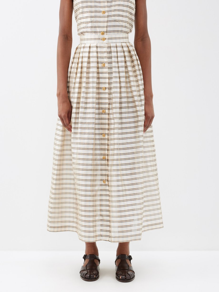 Neutral The Lilium check button-front silk maxi skirt | Giuliva 