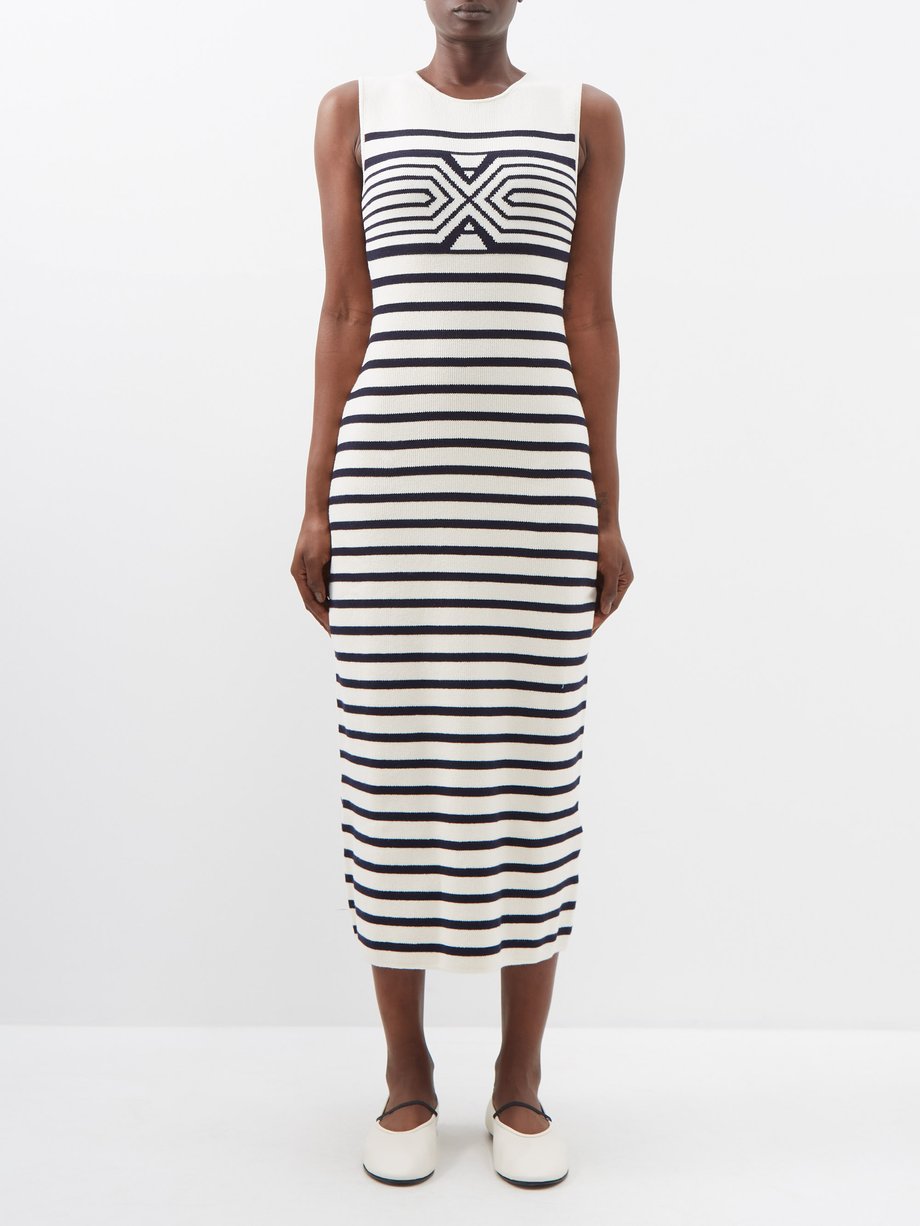 White Striped knitted cotton-blend midi dress | La Ligne | MATCHES UK