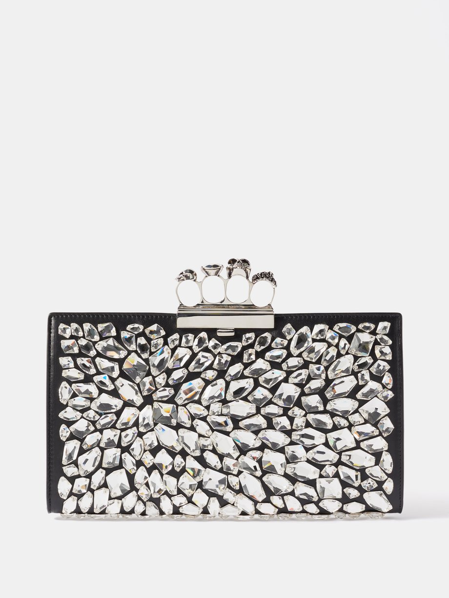 Alexander McQueen Women's Four Ring Crystal-embellished Leather Clutch
