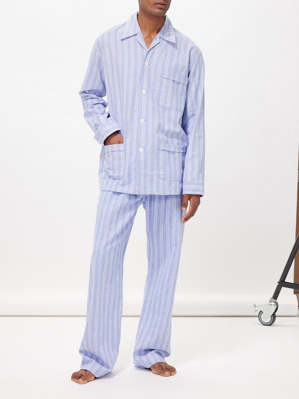 Blue Arran striped cotton pyjamas, Derek Rose