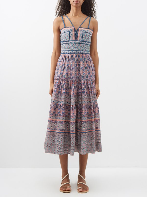 Blue Parker floral-print canvas midi dress | Sea | MATCHES UK