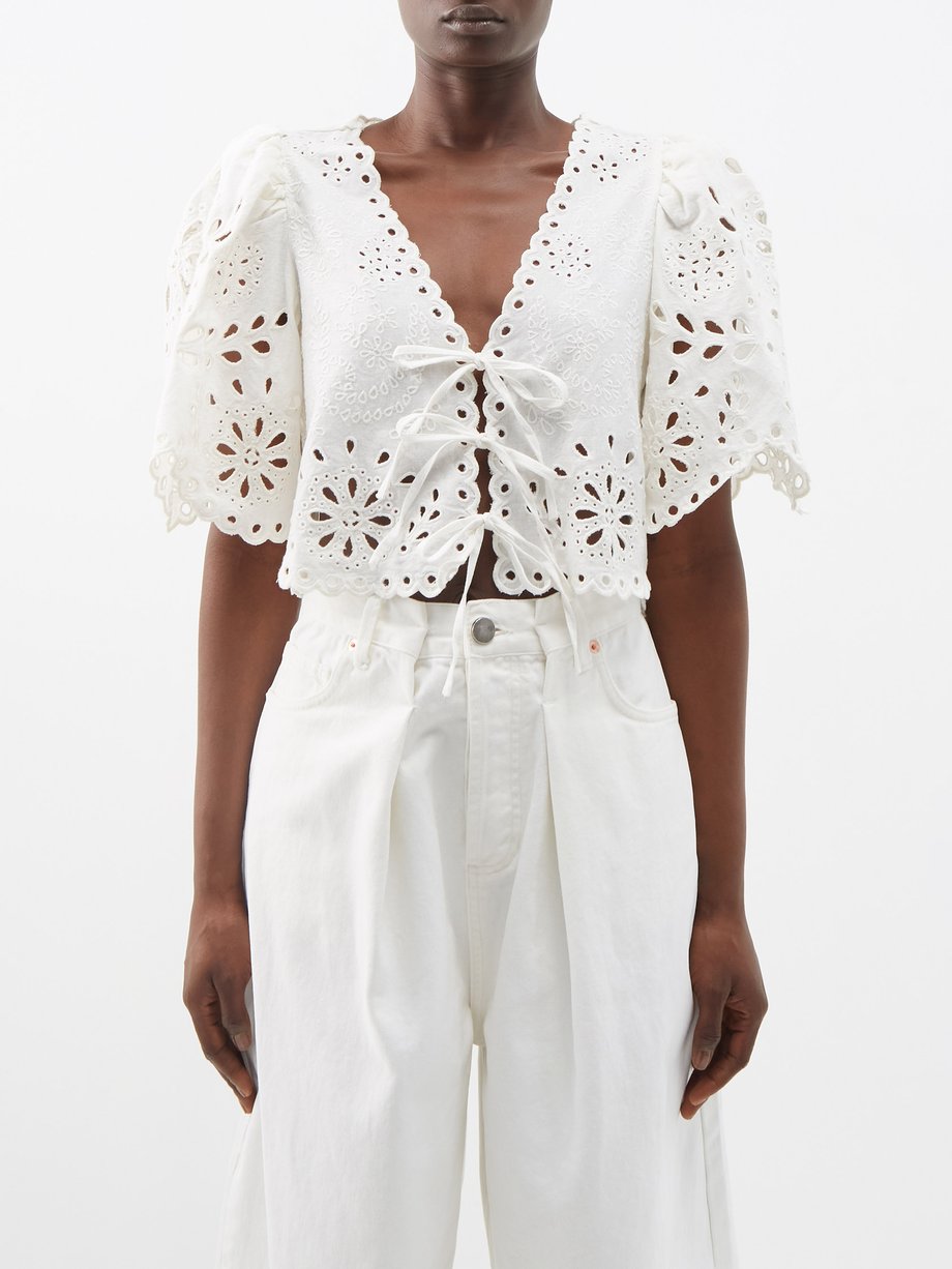 White Tali broderie-anglaise cotton-blend blouse | Sea | MATCHESFASHION UK