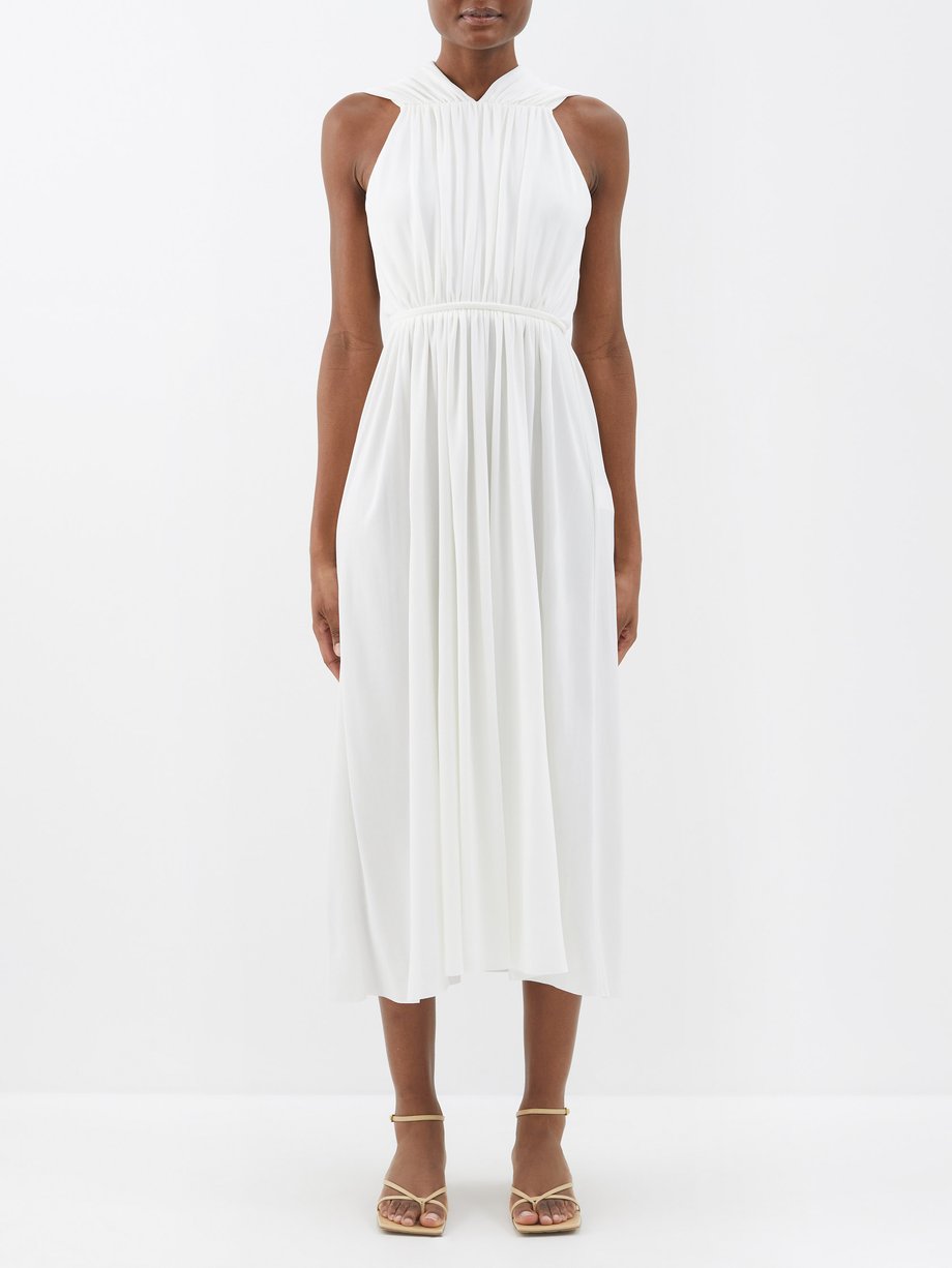 White Cutout-back viscose midi dress | Another Tomorrow | MATCHES UK