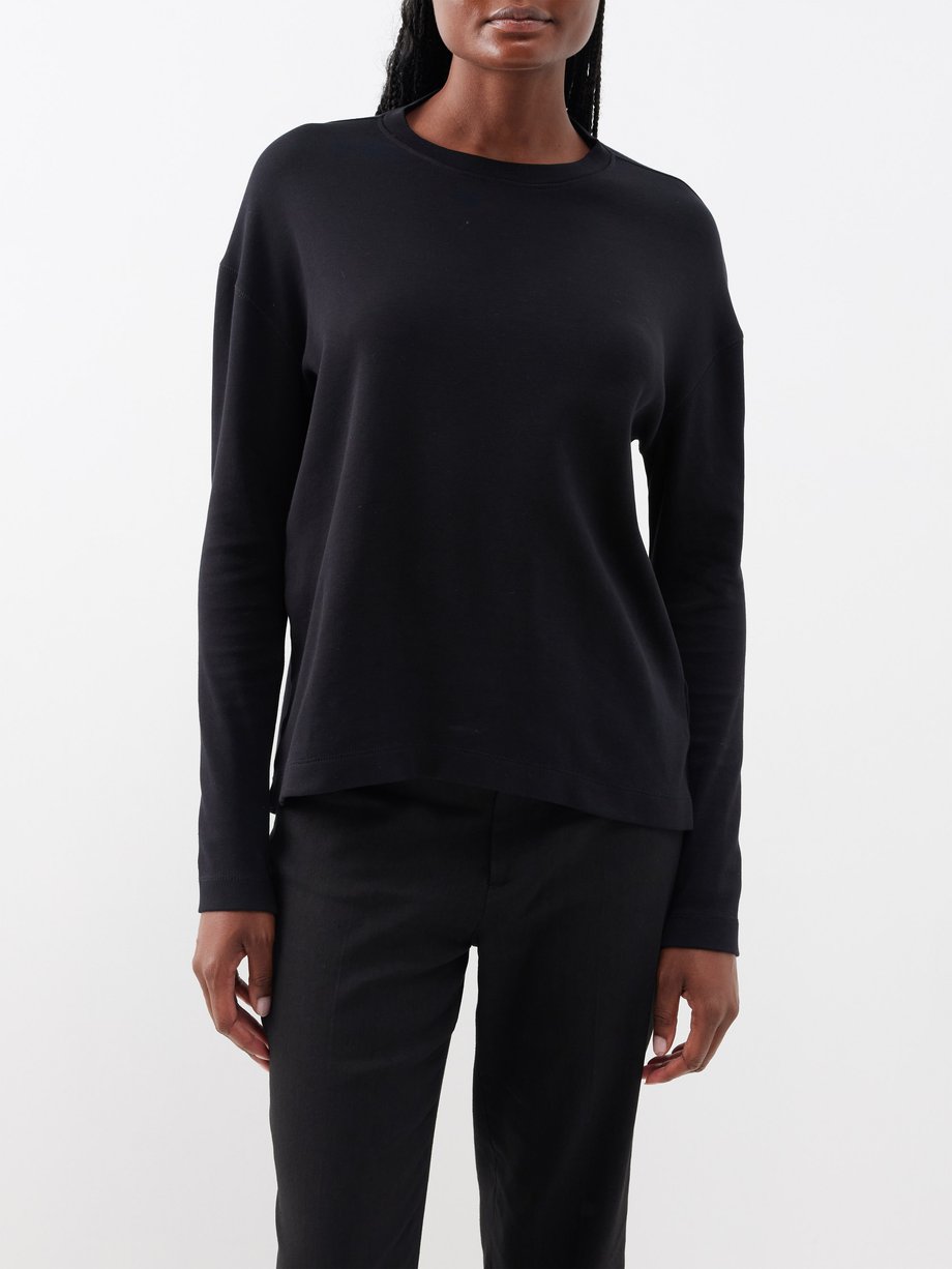 Another Tomorrow Black Back-seam cotton-jersey long-sleeved T-shirt ...