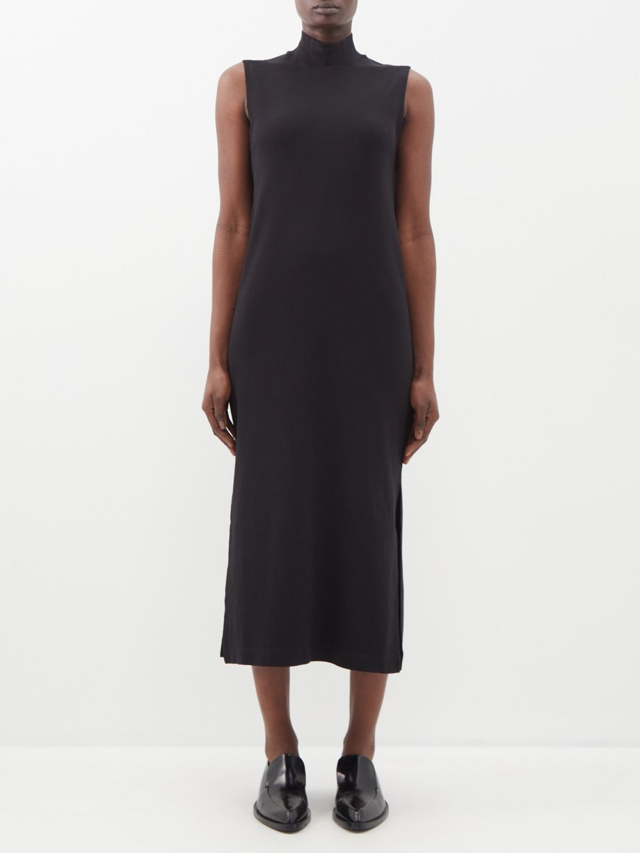 Black High-neck cotton-jersey dress | Another Tomorrow | MATCHES UK
