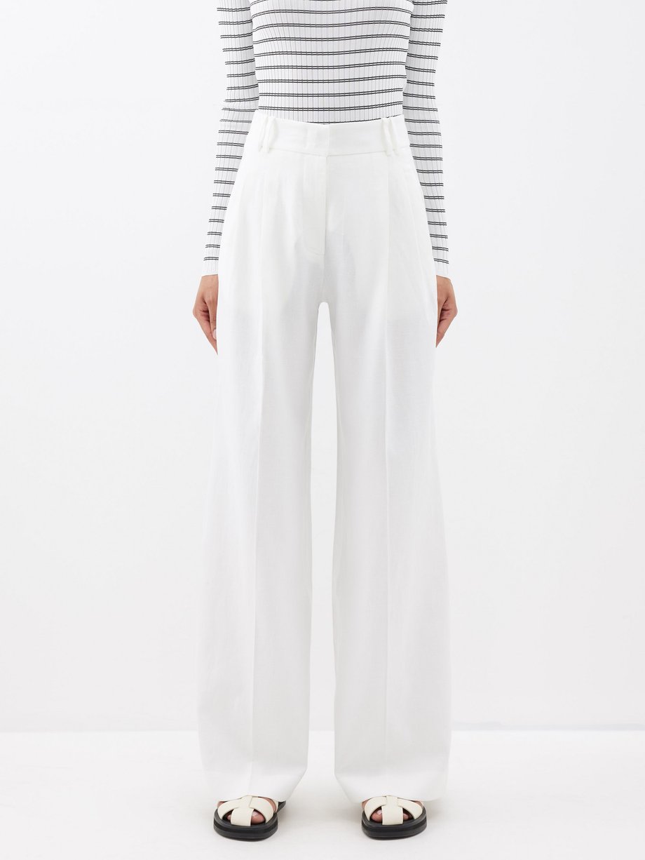 White stretch high waisted pleated Trousers | Sumissura