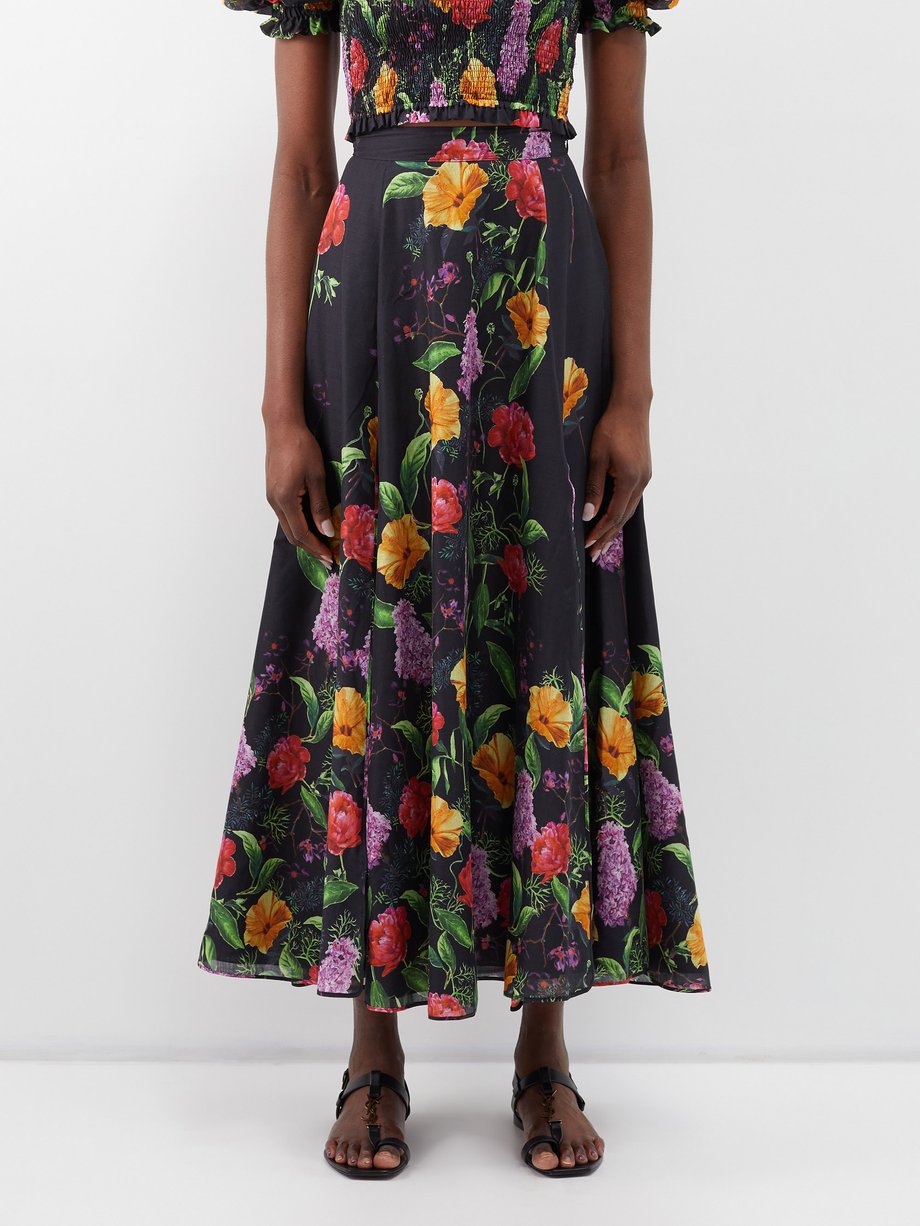 Black Tana floral-print cotton-blend skirt | Charo Ruiz | MATCHES UK