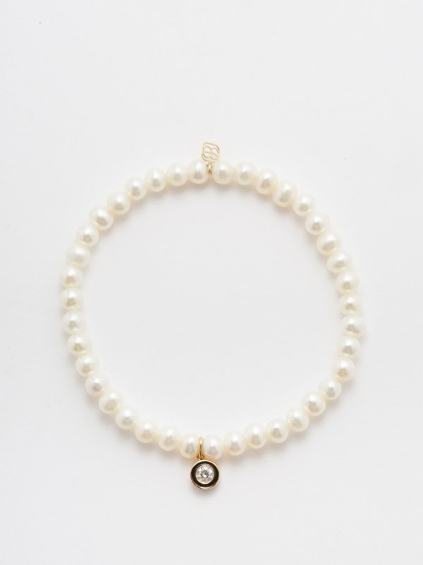Sydney Evan Evil Eye diamond, pearl & 14kt gold bracelet