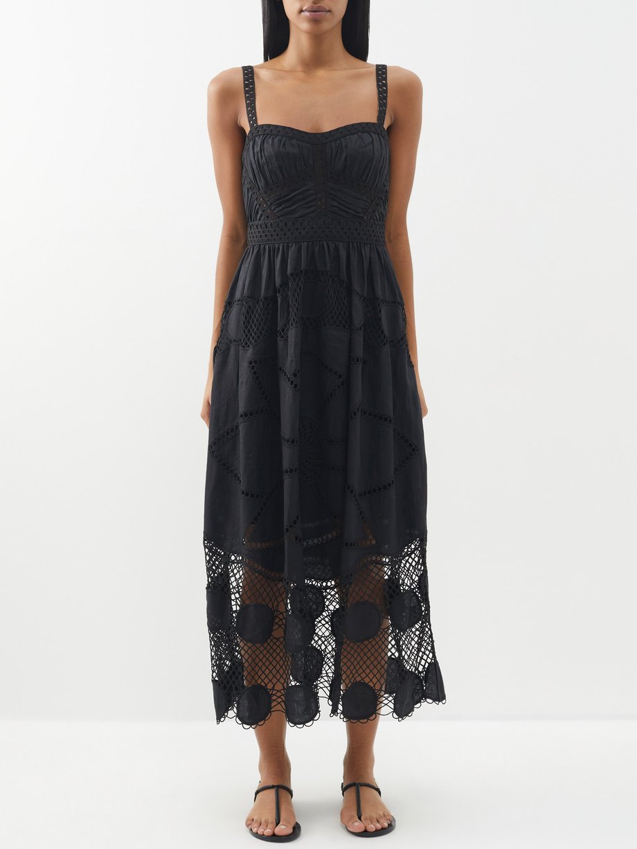 Black Juno floral-embroidered linen dress | Ulla Johnson ...