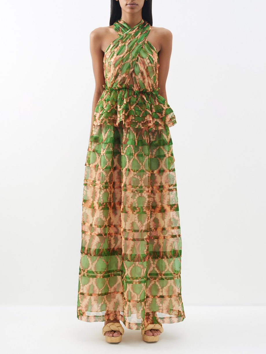 Green Cressida geometric-print silk-chiffon gown | Ulla Johnson ...