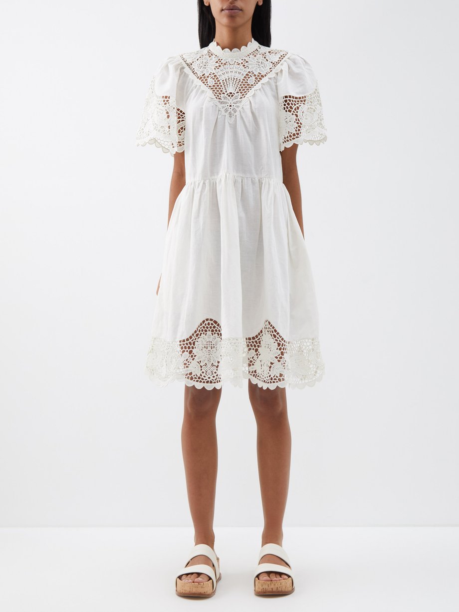 Ulla Johnson Tallulah guipure-lace trim linen-blend dress