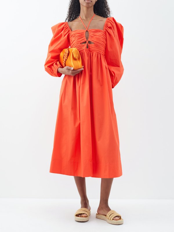 Ulla Johnson Alessa ruched-bodice cotton-poplin midi dress