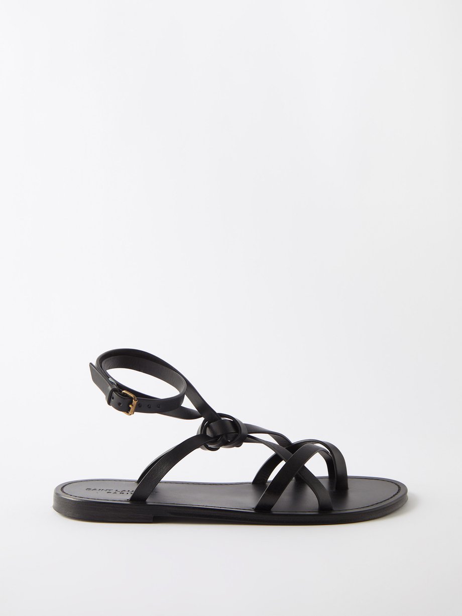 Black Santo leather sandals | Saint Laurent | MATCHES UK