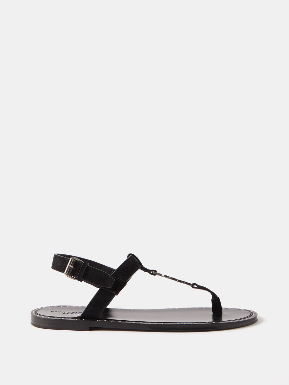 Black Cassandre T-bar leather flat sandals | Saint Laurent | MATCHES UK