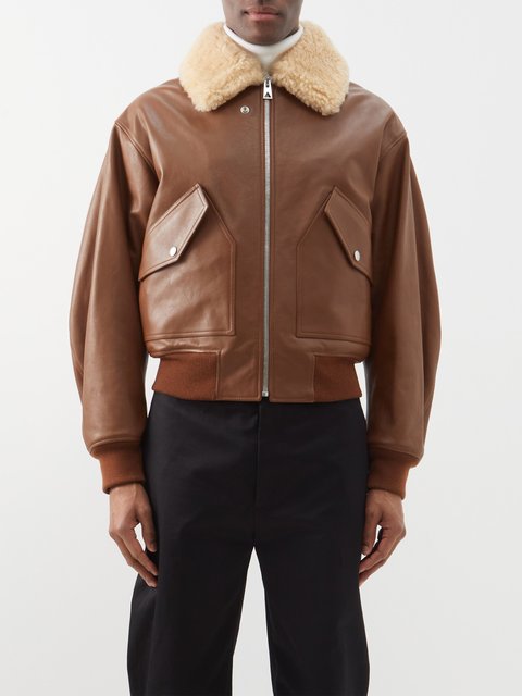 Brown Shearling-collar leather jacket | Bottega Veneta | MATCHES UK