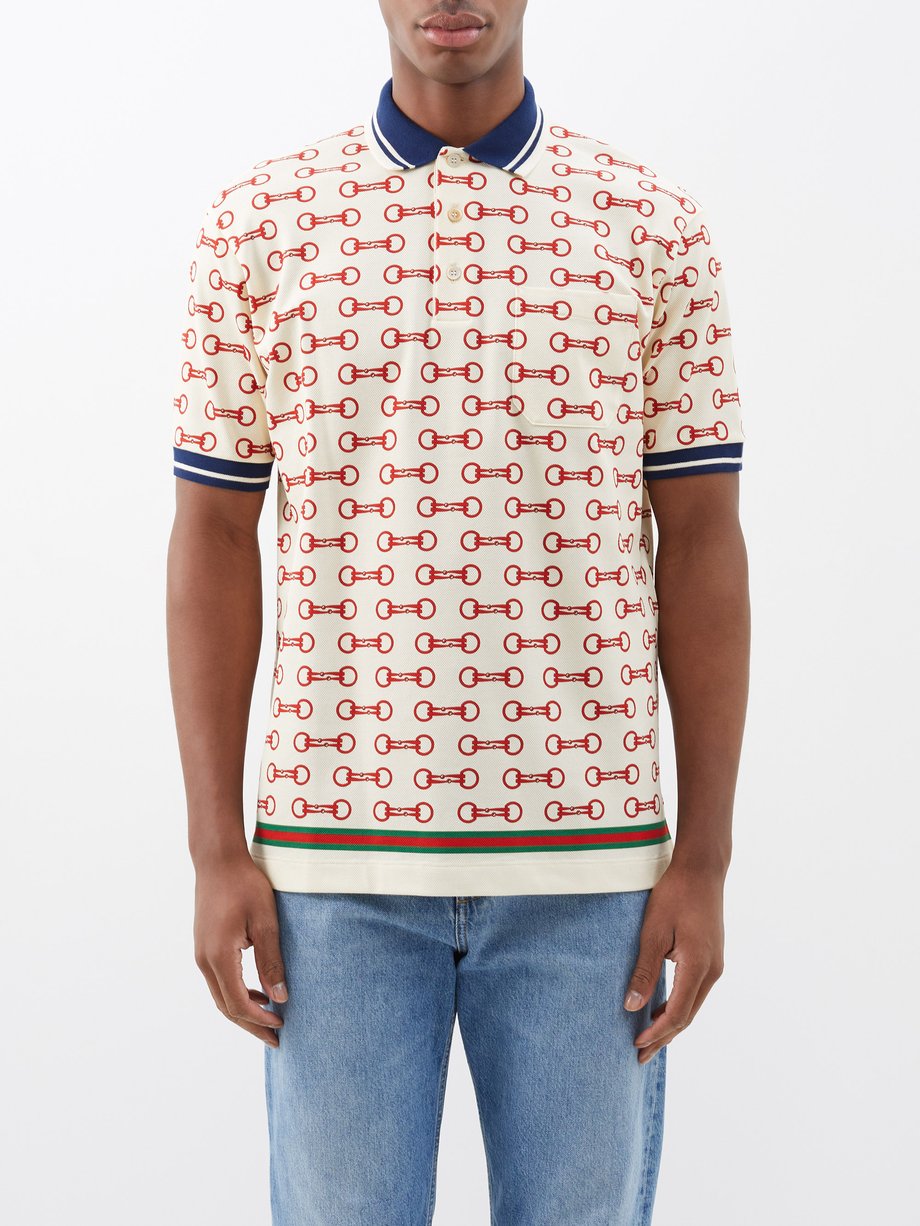 White Horsebit-print cotton-blend polo shirt | Gucci | MATCHES UK