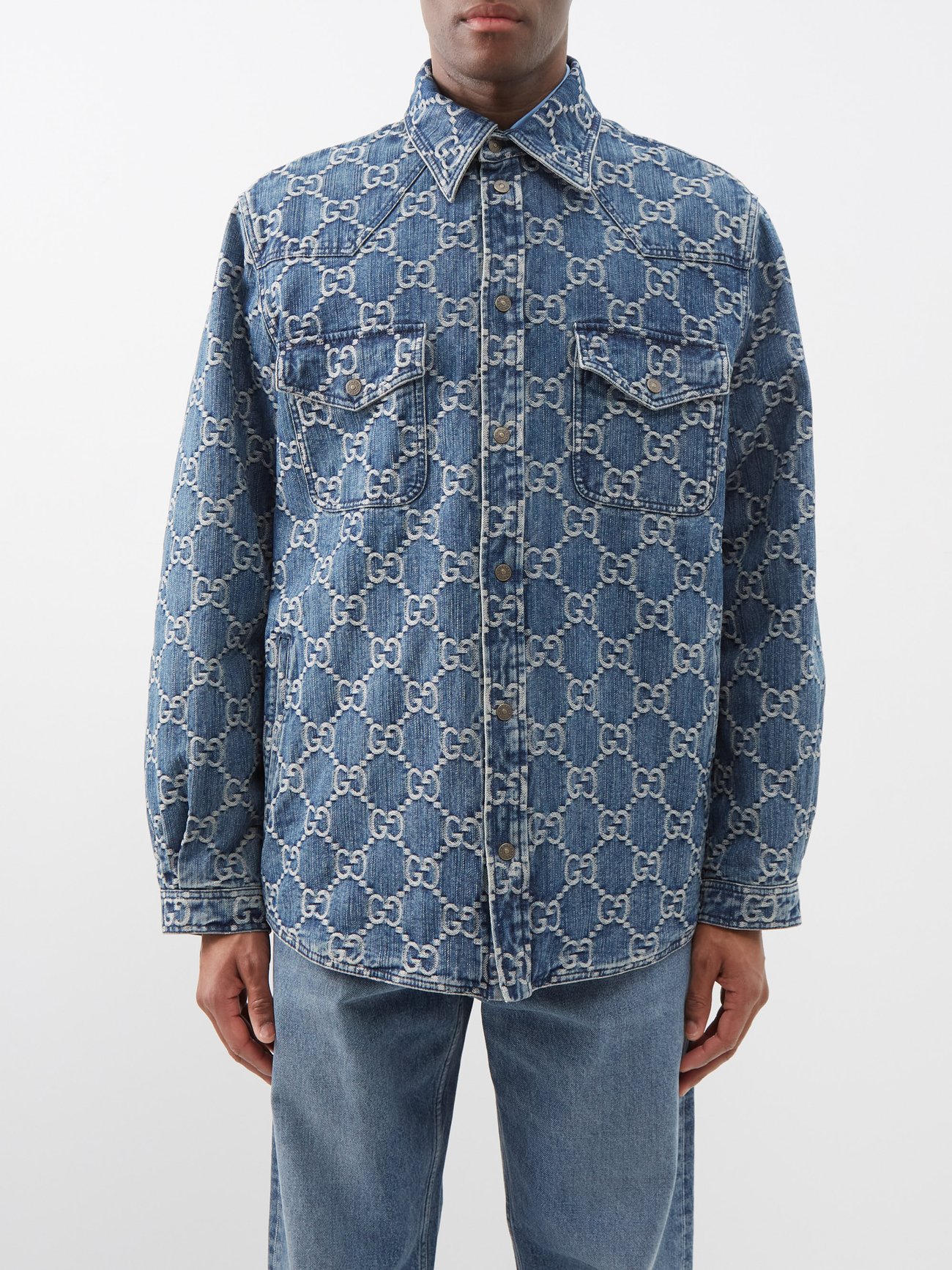GG Oversized Cotton Shirt in Blue - Gucci