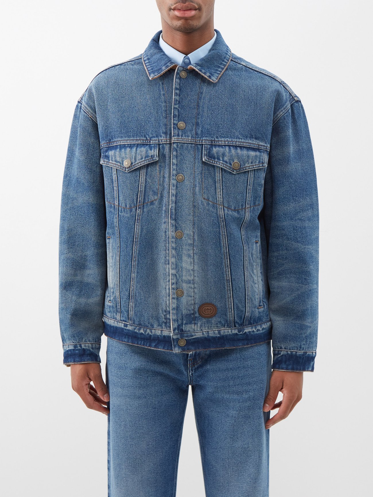 Blue Reversible GG-jacquard denim jacket, Gucci