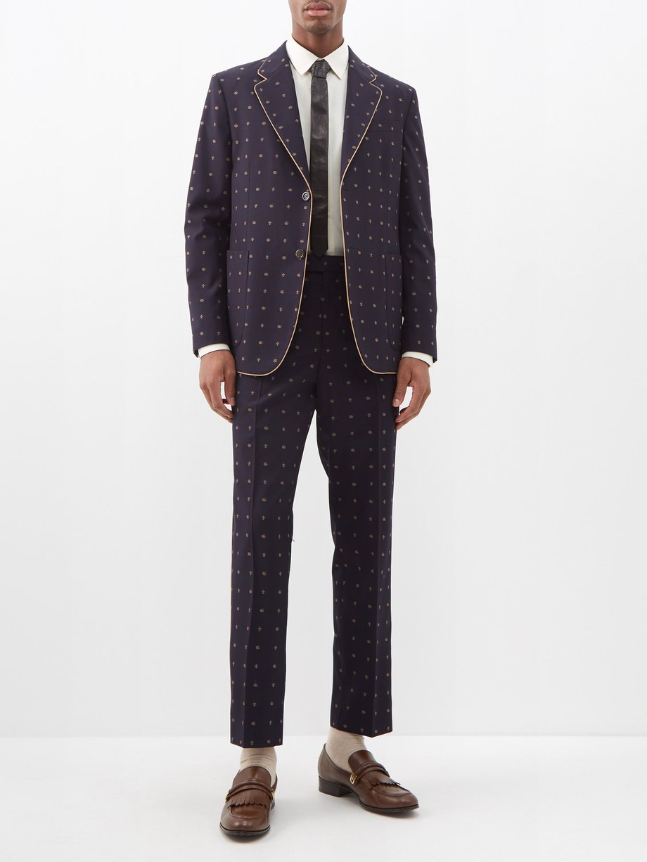 Blue GG-embroidered wool-twill suit jacket | Gucci | MATCHESFASHION UK