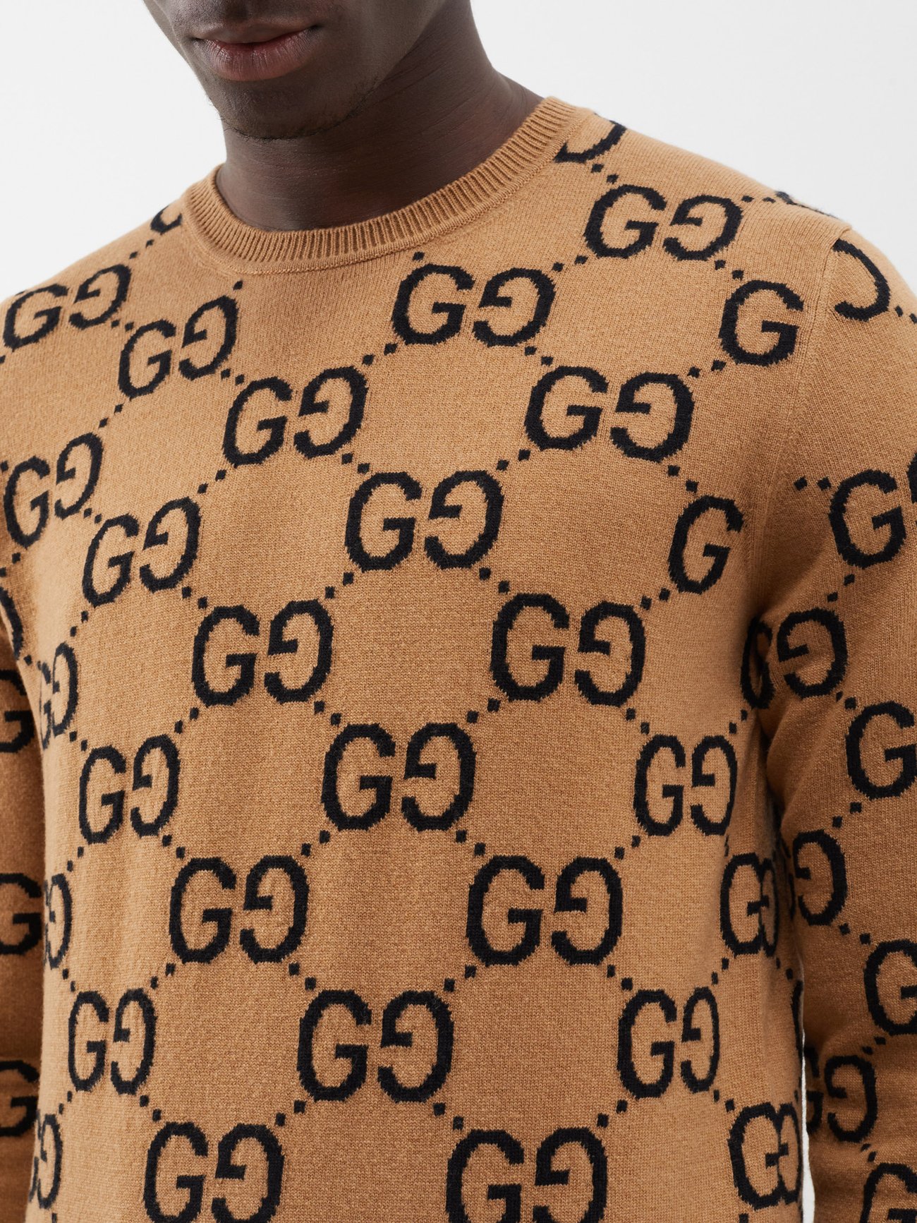 GUCCI Camel/black GG wool cardigan