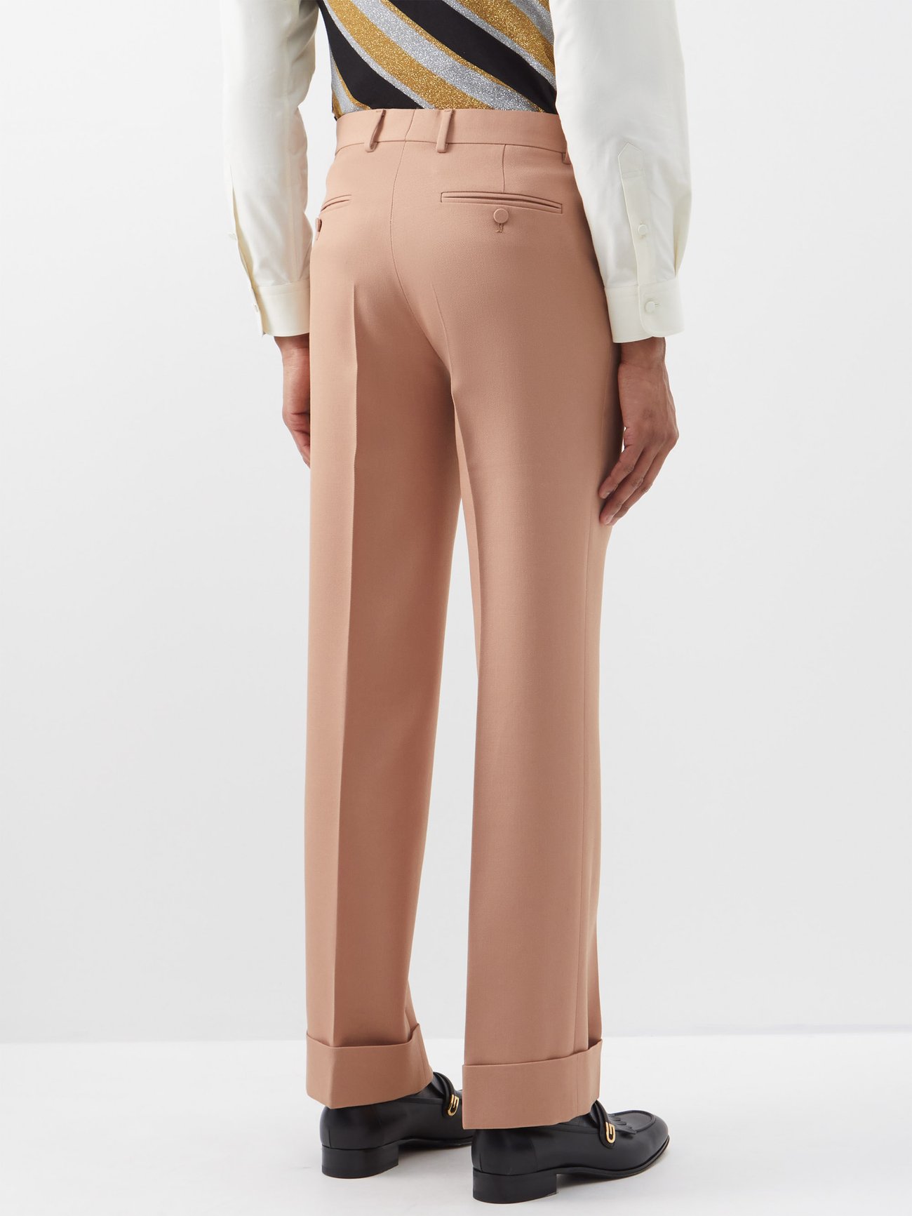 GUCCI Pants Men, Beige trousers with GG cuff Beige