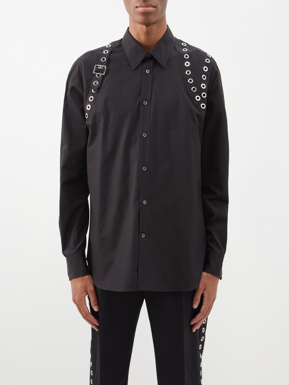 Black Harness rivet cotton shirt, Alexander McQueen